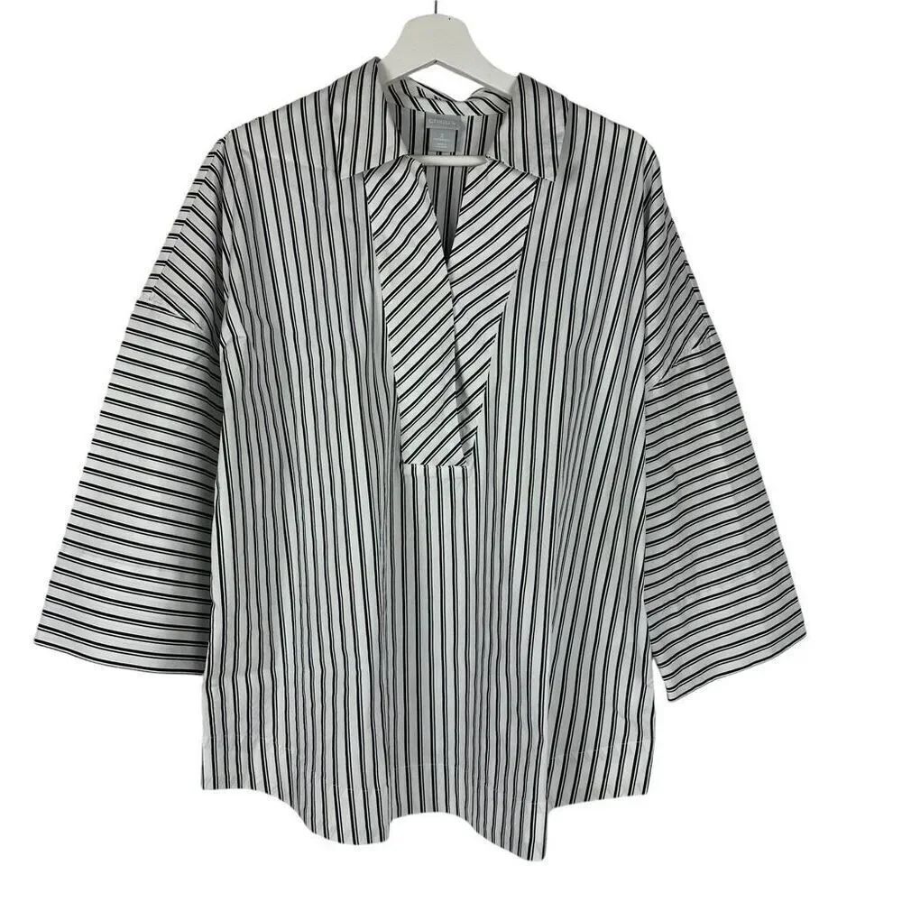 Chico's Double Stripe Poplin Dolman Top Chicos 2 US size 12/14